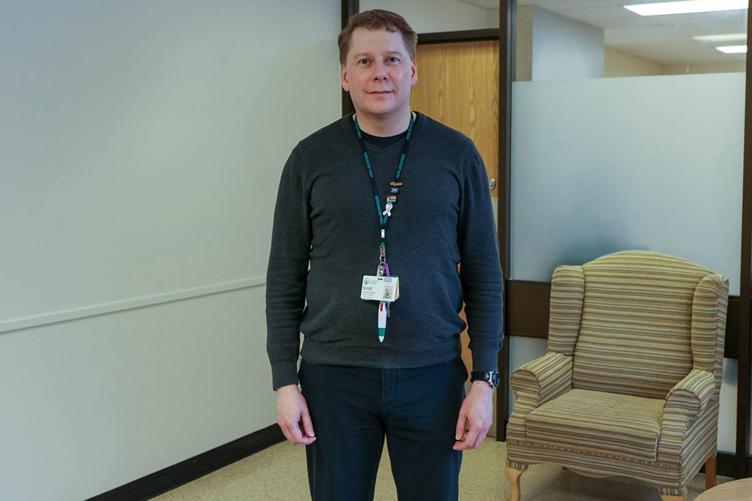 Scott Stwart stands in the Edmonton General where he works.