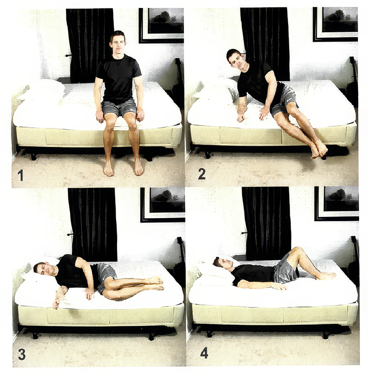 Photos of how to safely get in and out of bed